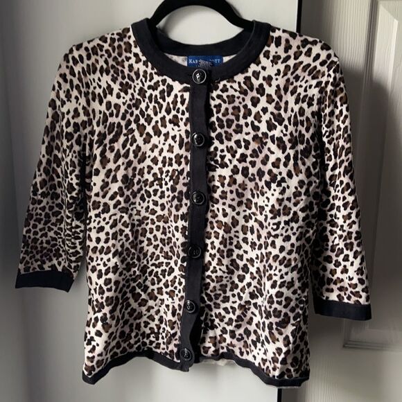 🍭4/$20 Karen Scott Leopard Print Cardigan - S - Picture 1 of 8